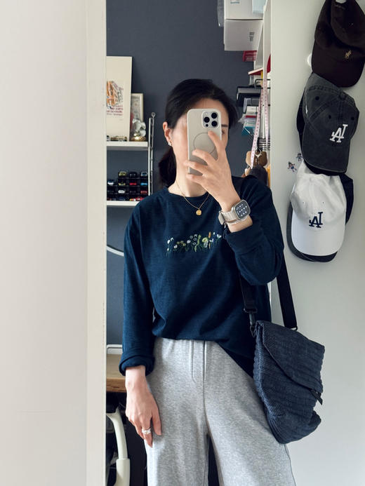 45-R日系简约竹节棉花草刺绣长袖t【包邮+三天无理由退换】 商品图2