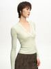 TR她热 米兰雾光 灰绿色羊毛蕾丝拼接V领带胸垫法式显瘦打底衫上衣 商品缩略图4
