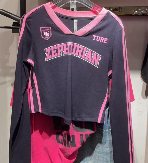 NC撞色V领字母短款T恤51220（蓝）春季161011910321 商品图2