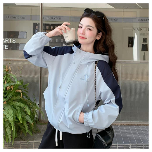 半身缘女装 春季撞色连帽短款冲锋衣外套夹克261113U01340259 商品图2