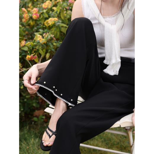 鹿向南「漫步边界」黑色宽松休闲裤女春季慵懒感百搭长款阔腿裤子 商品图4