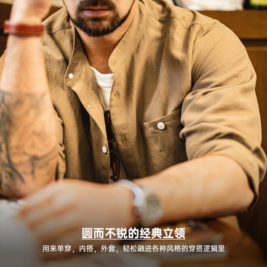 马登工装莱赛尔长袖衬衫天丝日系松弛感衬衣美式老钱风外套男士春 商品图3