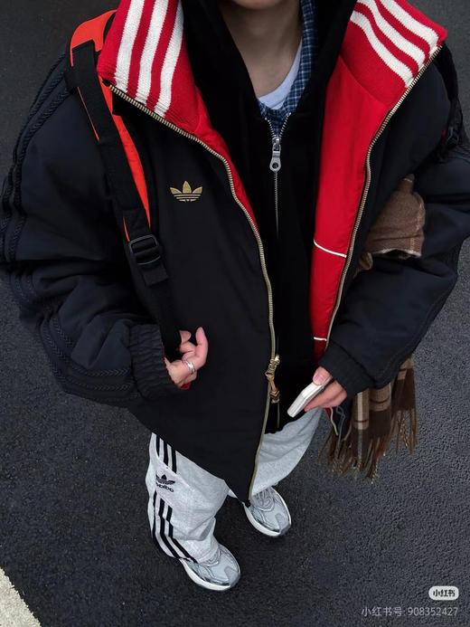 F0304121秋冬复古运动风两面穿哑光软质料保暖棉服黑红撞色外套 商品图6