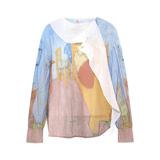 两三事梵高文艺 初晴烟雨 2026春季新款飘带拼接两件套印花衬衫女 商品图4