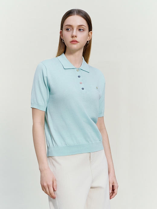 【短袖棉质针织衫】26年春夏新品女士内搭舒适毛衣POLO领纯色上衣 商品图1