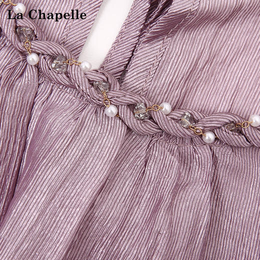 天猫同步【轻奢醋酸肌理】拉夏贝尔/La Chapelle垂顺自带高级感~精致串珠点缀圆领温柔通勤衬衫 商品图2