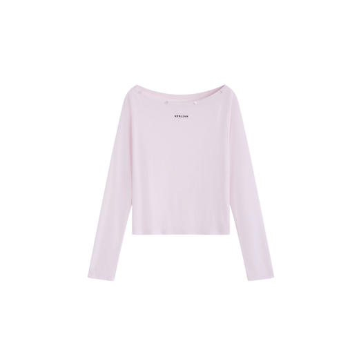 HERLIAN 2026年春夏新品纽扣装饰一字领百搭粉调透感女士长袖T恤 商品图4