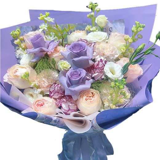 38女神节花束【 紫雾漫粉香】新鲜鲜花花束 粉雪山玫瑰康乃馨粉白色紫罗兰混搭花束 （可备注送货时间） 商品图0