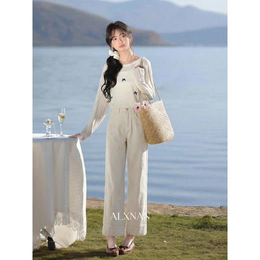 鹿向南「香草微风」米白色牛仔裤女春季韩系时尚宽松九分直筒裤 商品图1