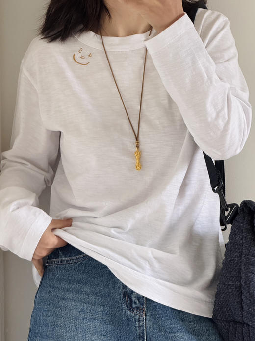 45-R领口笑脸竹节棉刺绣纯色长袖【包邮+三天无理由退换】 商品图14