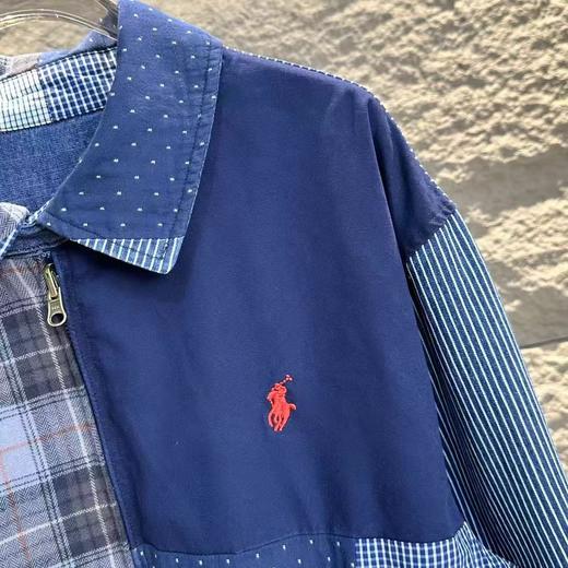 F030412走秀款双面穿刺绣小马帆布格纹拼接翻领拉链牛仔丹宁外套 商品图11