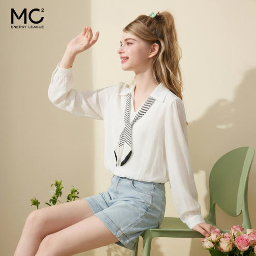 女装翻领配丝巾收口衬衣-3823C5231017 商品图0