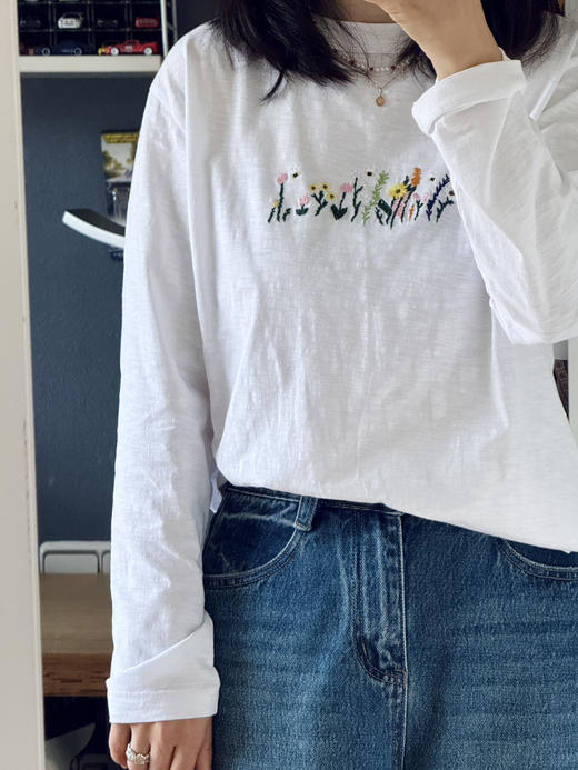 45-R日系简约竹节棉花草刺绣长袖t【包邮+三天无理由退换】 商品图8