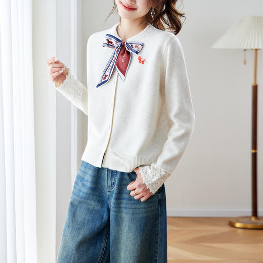 「自」全新升级【铂金会员192/天猫259/差价67】(05521)洛诗琳法式蝴蝶结系带针织衫2026春季圆领小香风针织开衫 商品图1