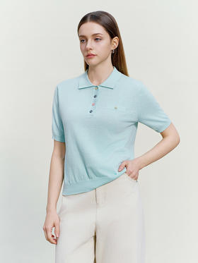 【短袖棉质针织衫】26年春夏新品女士内搭舒适毛衣POLO领纯色上衣