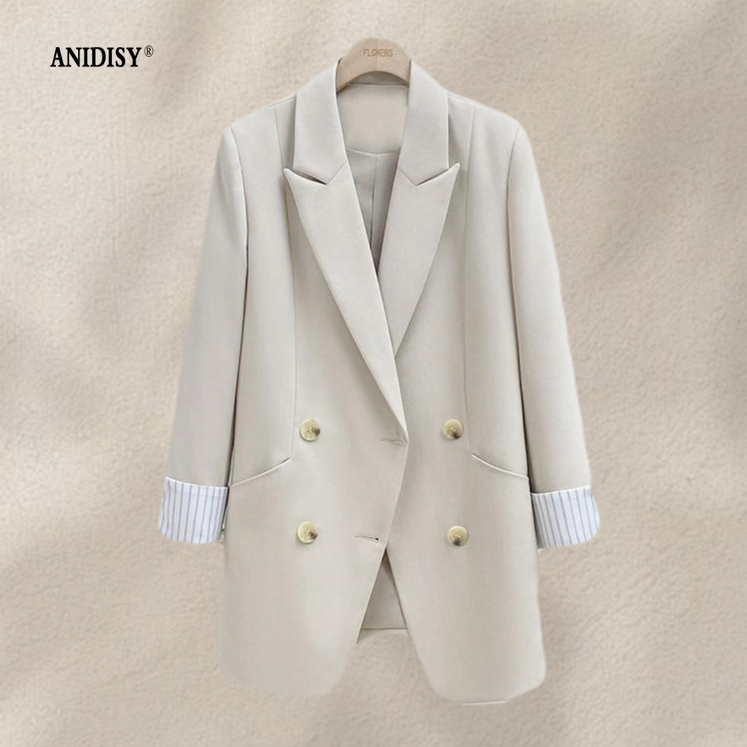 2026春装新品时尚西装领长袖双排扣西装外套