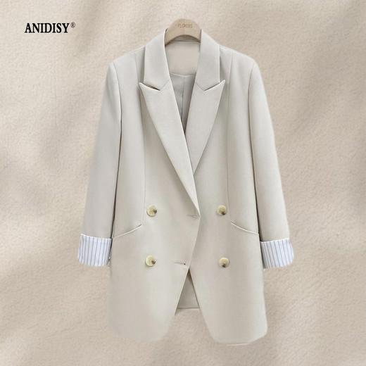 2026春装新品时尚西装领长袖双排扣西装外套 商品图0