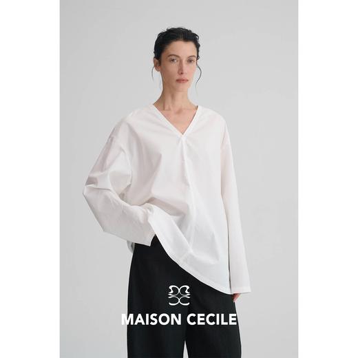 MAISON CECILE 两色|莱赛尔匹马棉优雅法式极简松弛感V领衬衫上衣 商品图1