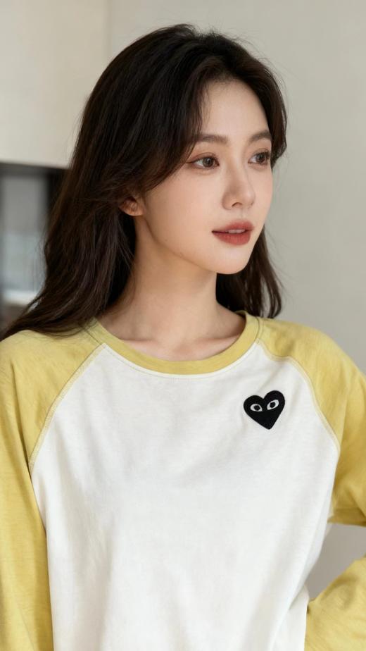 F030449新款长袖宽松时髦假两件V领腋下防走光百搭设计感条纹T恤 商品图14