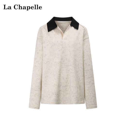 天猫同步【polo领卫衣】拉夏贝尔/La Chapelle翻领长袖T恤女含棉透气亲肤宽松阔版敲好穿显瘦上衣春季 商品图1