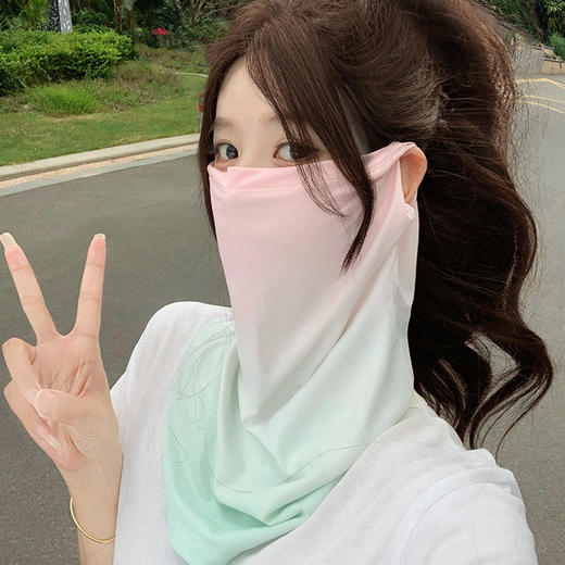 防晒面罩女夏季护颈冰丝袖套防紫外线面纱遮脸开车骑行面罩渐变 商品图2