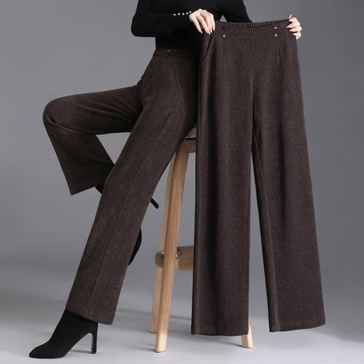 加绒大码灯芯绒阔腿裤子女士秋冬季2025新款妈妈羊羔绒直筒裤女装 商品图4