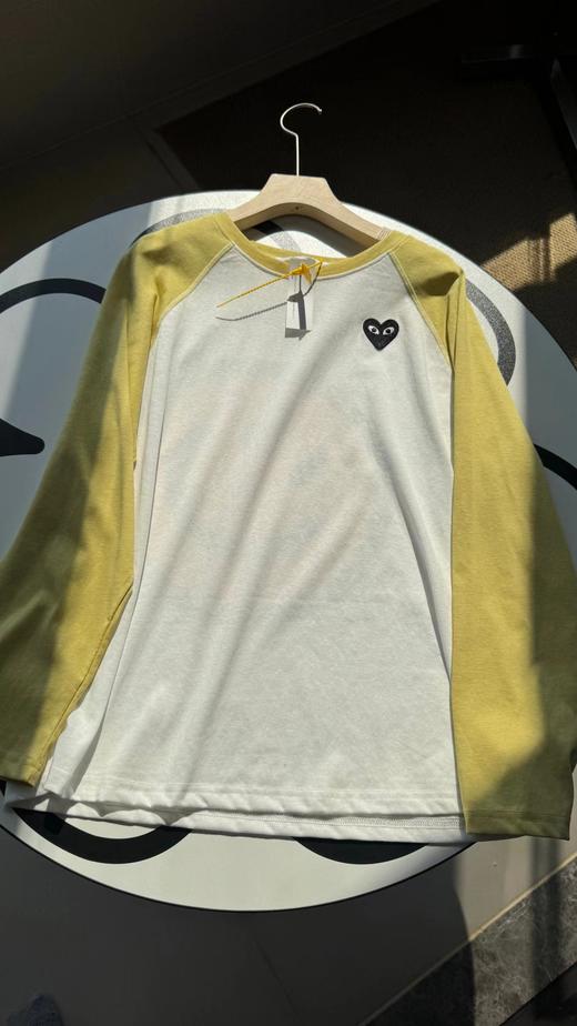 F030449新款长袖宽松时髦假两件V领腋下防走光百搭设计感条纹T恤 商品图1