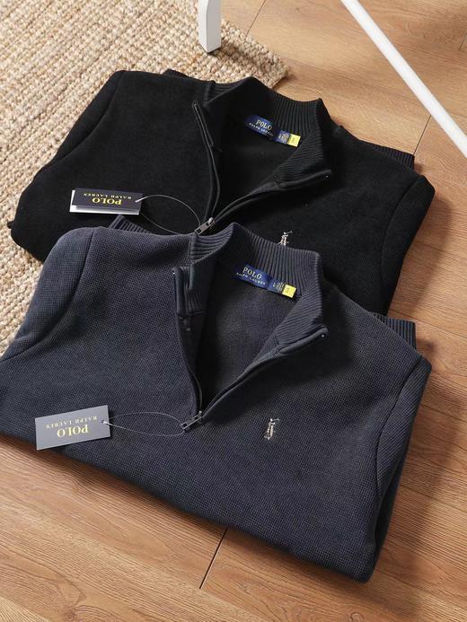 F030430半拉链纯色小马刺绣舒适百搭通勤老钱风时尚针织毛衣 商品图5