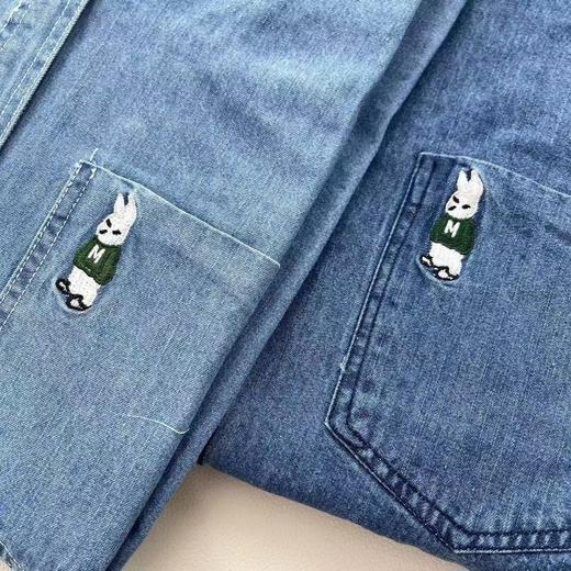 F030478春季新款水洗口袋兔子刺绣百搭复古牛仔衬衫上衣 商品图6