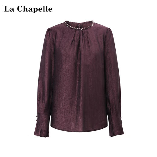 天猫同步【轻奢醋酸肌理】拉夏贝尔/La Chapelle垂顺自带高级感~精致串珠点缀圆领温柔通勤衬衫 商品图1