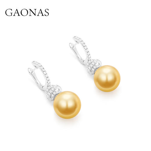 GAONAS高纳仕 仿真珍珠14mm金色珠长款耳钉 商品图1