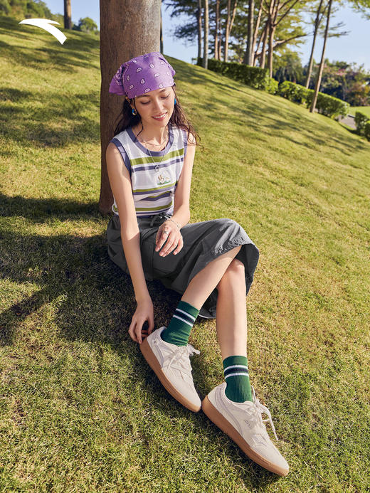 安踏小白花丨经典薄底德训鞋女透气舒适平底板鞋运动鞋122628036 商品图0