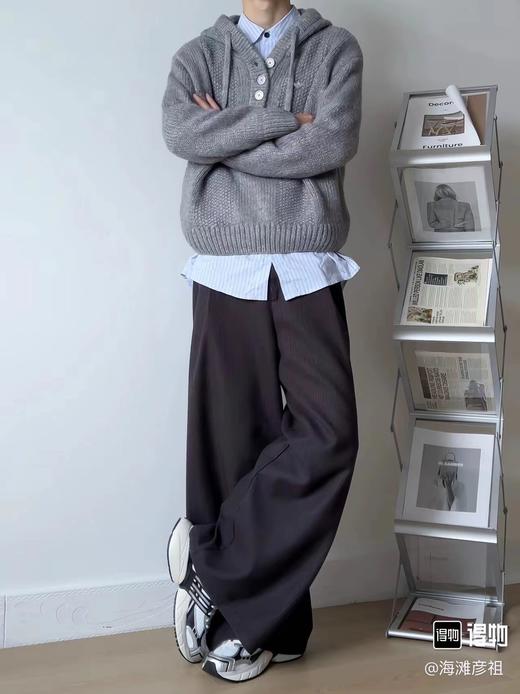 F030426套头连帽针织纽扣帽衫情侣男女同款针织柔软百搭毛衣 商品图1