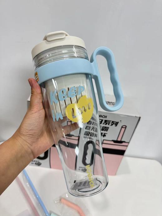 F030475巨无霸吸管高颜值奶芙蓝大容量茶水分离杯吸管水杯 商品图5
