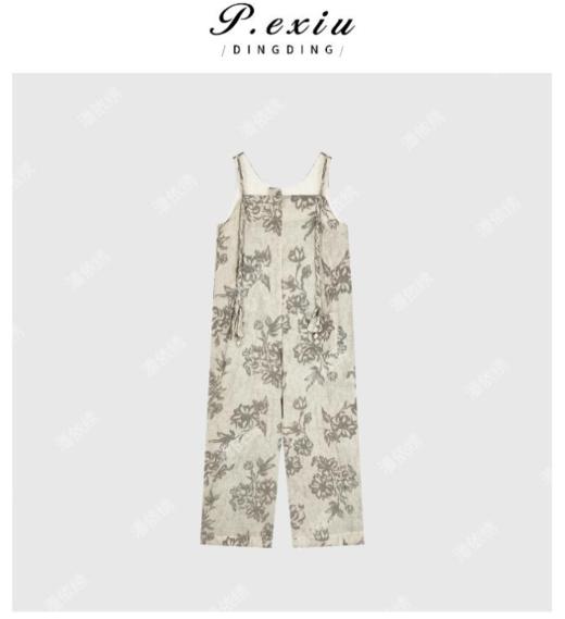 03-2潘依绣丁丁宠粉丝麻水墨风印花通勤气质背带连体裤 Q60818 商品图0