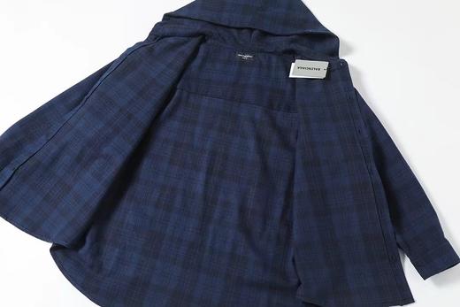 F0304124早秋新品藏青格纹法兰绒男女日常通勤穿搭连帽衬衫外套 商品图11