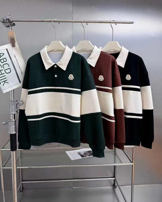 F030462春季新品男女长袖加厚相拼间色透气吸汗翻领polo衫上衣 商品图0