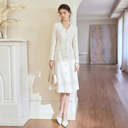 IWY/轻奢小香风白色连衣裙女长袖收腰气质工装裙正式场合西装裙WQ115 商品图2