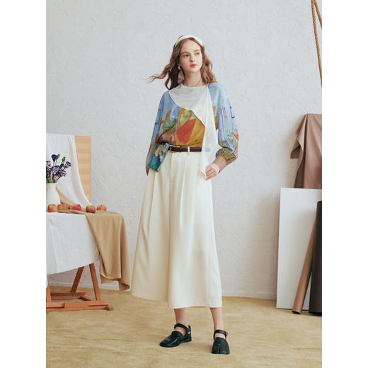 两三事梵高文艺 初晴烟雨 2026春季新款飘带拼接两件套印花衬衫女 商品图3