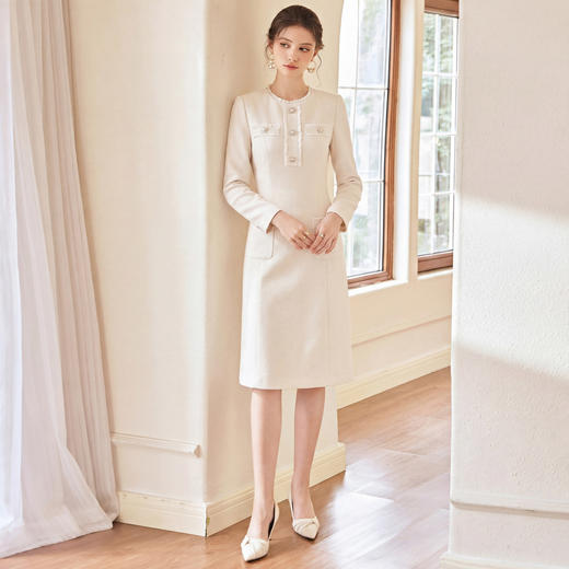 IWY/气质小香风杏色连衣裙女2026春季新款修身名媛西装裙正装WQ137 商品图3