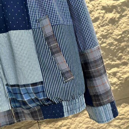 F030412走秀款双面穿刺绣小马帆布格纹拼接翻领拉链牛仔丹宁外套 商品图13