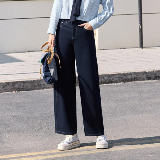 半身缘女裤 春季宽松时尚复古莱赛尔弯刀牛仔裤261102P10120160 商品图0