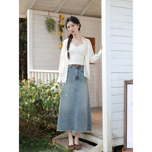 鹿向南「编织香榭」洗水蓝半身裙女春新款时尚洋气高腰显瘦牛仔裙 商品图2