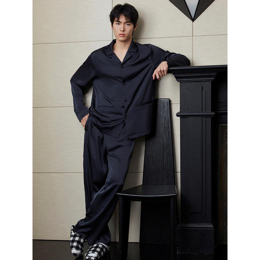 GXG男士家居服 柔滑冰丝感翻领长袖睡衣男居家套装 25年春季热卖 商品图2