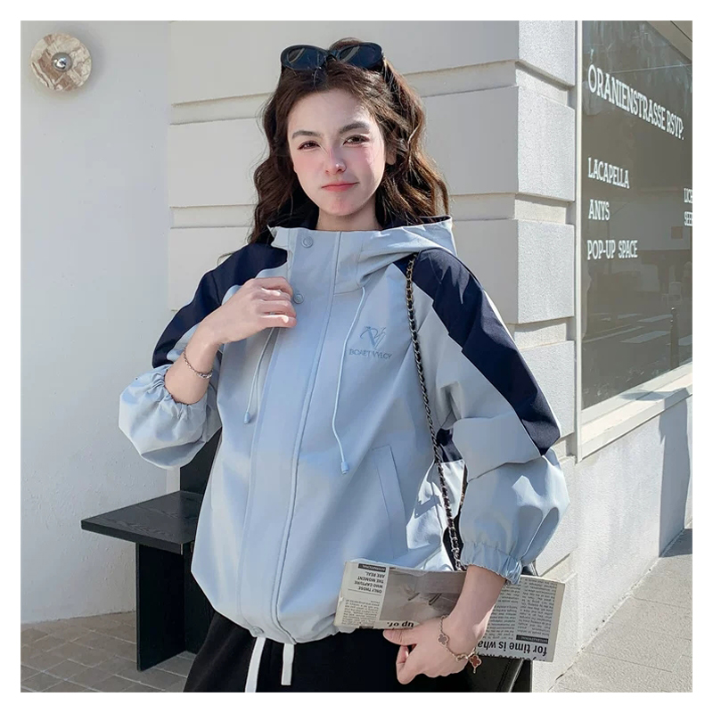 半身缘女装 春季撞色连帽短款冲锋衣外套夹克261113U01340259