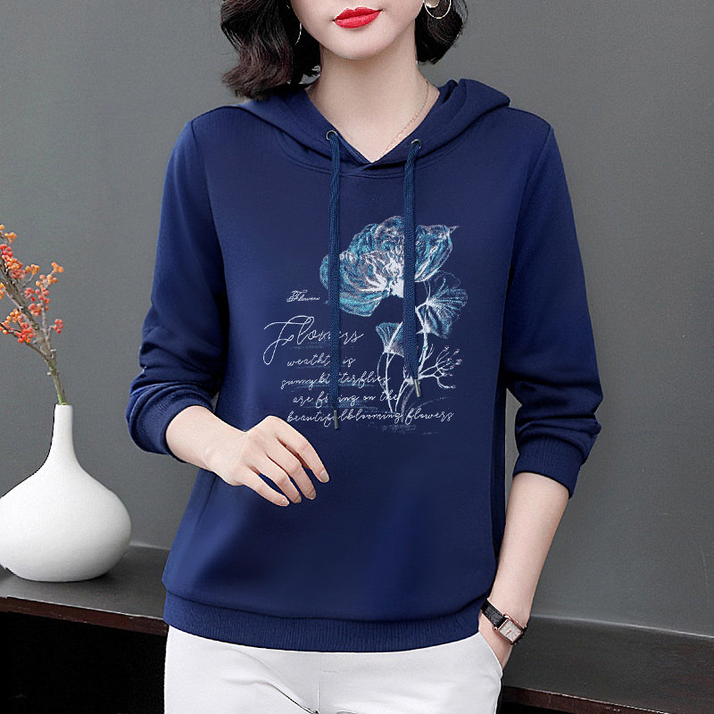 连帽卫衣女春秋大码女装休闲长袖外套2026新款遮肚子显瘦印花上衣