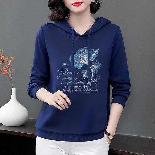 连帽卫衣女春秋大码女装休闲长袖外套2026新款遮肚子显瘦印花上衣 商品图0