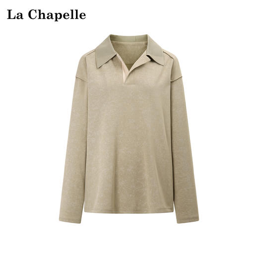 天猫同步【polo领卫衣】拉夏贝尔/La Chapelle翻领长袖T恤女含棉透气亲肤宽松阔版敲好穿显瘦上衣春季 商品图0