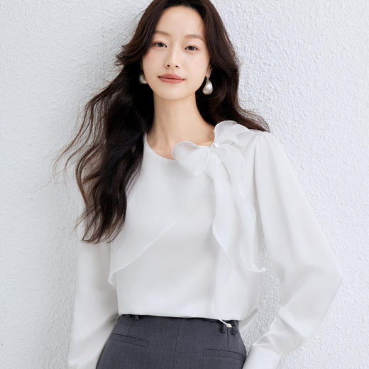 「自」全新升级【铂金会员165/天猫219/差价54】(11843)洛诗琳法式蝴蝶结雪纺衫2026春季新款气质优雅通勤衬衫女 商品图4