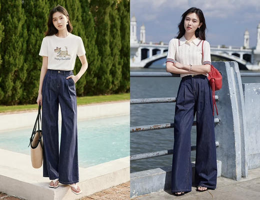 原单阔腿直筒牛仔裤 商品图1